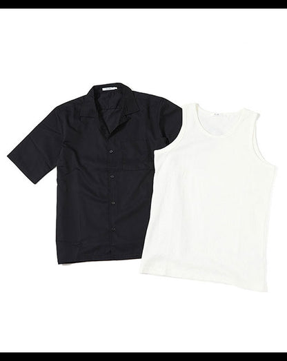 ボックスシルエットシャツ×ワッフル素材タンクトップ 2点セット