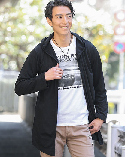 フード付きロングカーディガン×プリントＴシャツ　２点セット