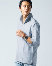 シアサッカー素材ストレッチ７分袖カプリシャツ