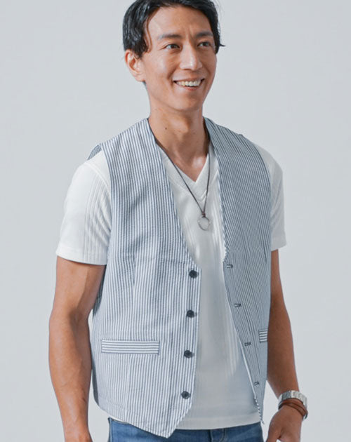 シアサッカー素材ベスト