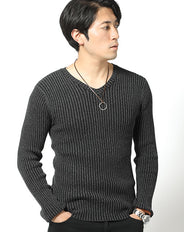二重臼ストレッチVネック・タートルネックニットTシャツ