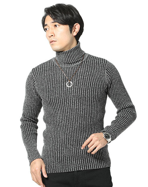 タートルネックリブニット