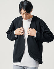 30代向け/カットジョーゼット長袖ボタンレスストレッチノーカラージャケット