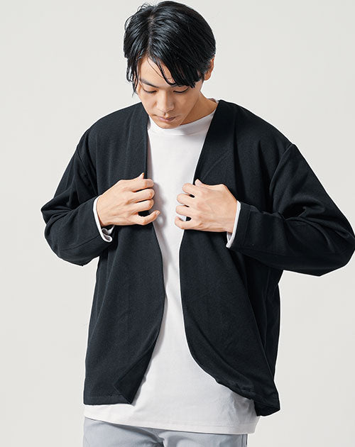 30代向け/カットジョーゼット長袖ボタンレスストレッチノーカラージャケット