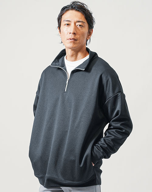 オーバーサイズ長袖ハーフジップTシャツ