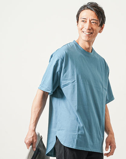 シルキータッチ半袖クルーネックセミロングTシャツ