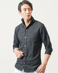 接触冷感パナマ織り7分袖ホリゾンタルカラーシャツ