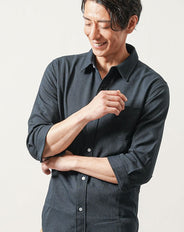 接触冷感パナマ織り7分袖ホリゾンタルカラーシャツ