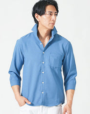 接触冷感パナマ織り7分袖ホリゾンタルカラーシャツ