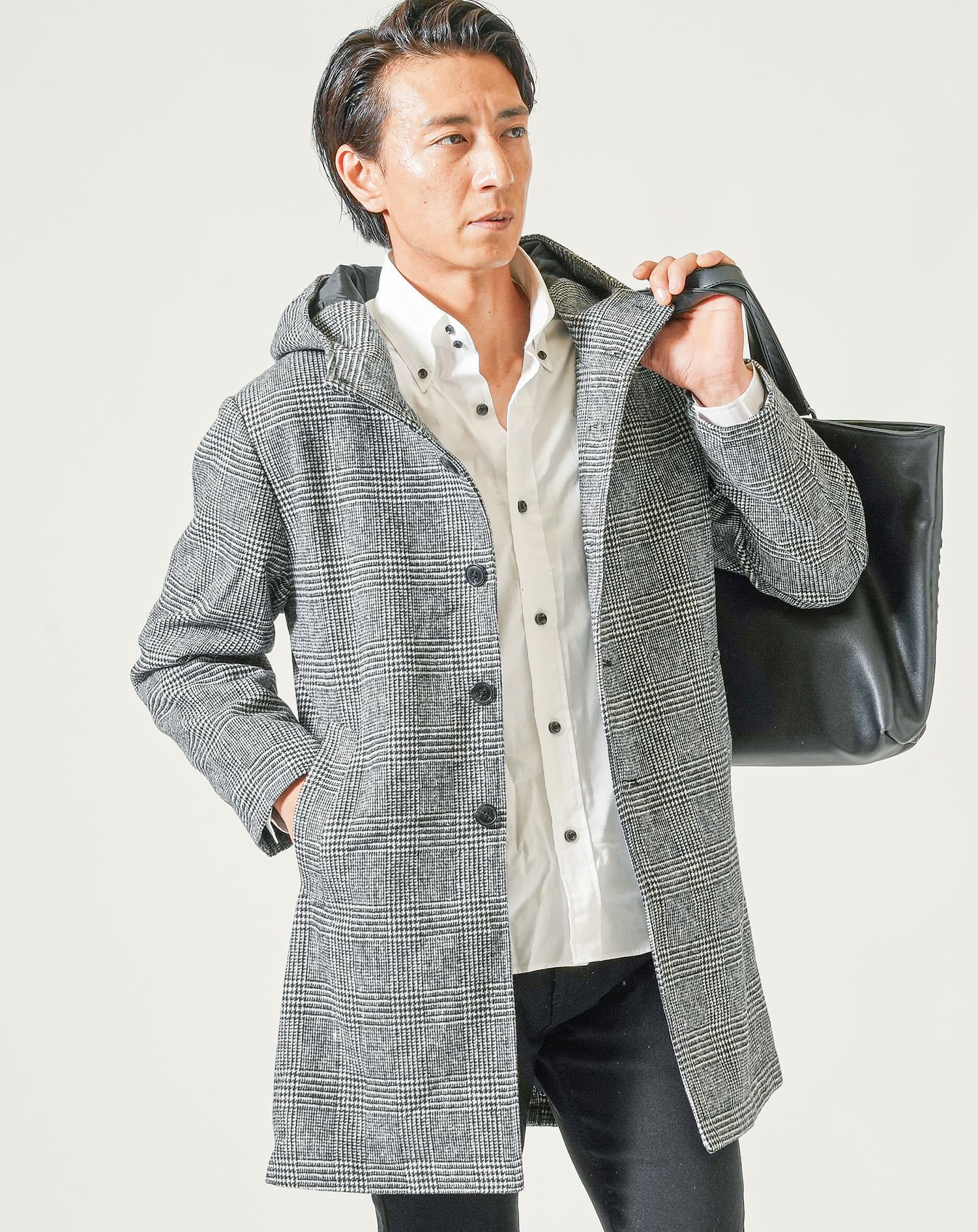 メルトンウールフード付きロングコート