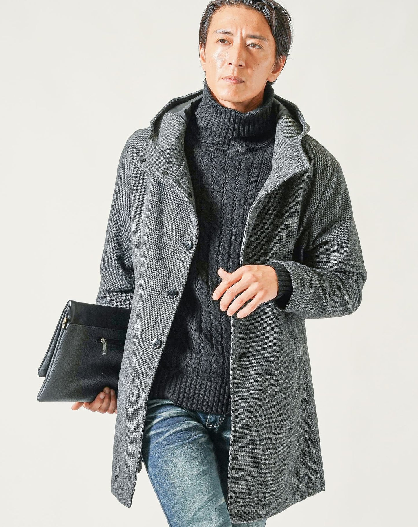 メルトンウールフード付きロングコート