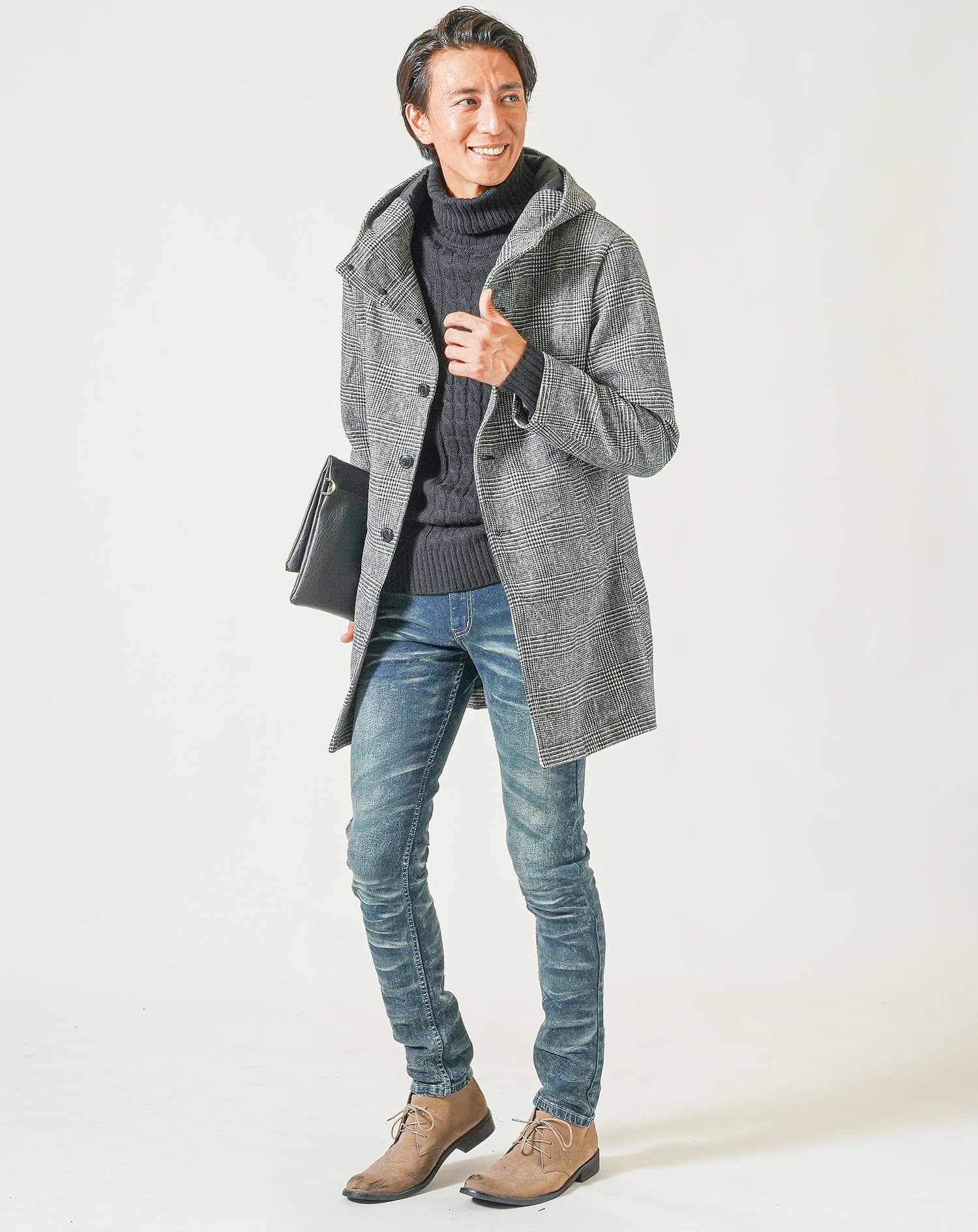 メルトンウールフード付きロングコート