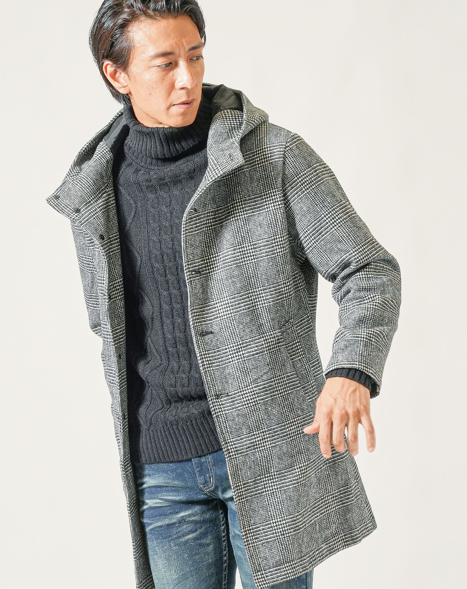 メルトンウールフード付きロングコート