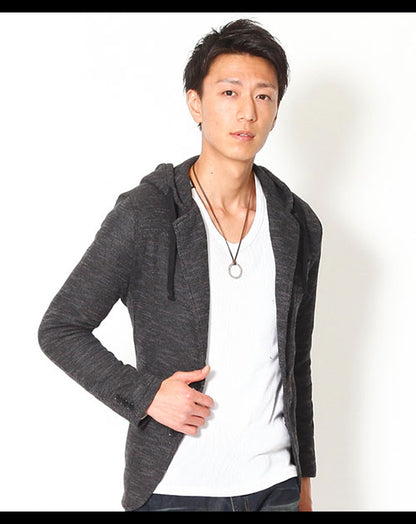 フード付きニットテーラードジャケット