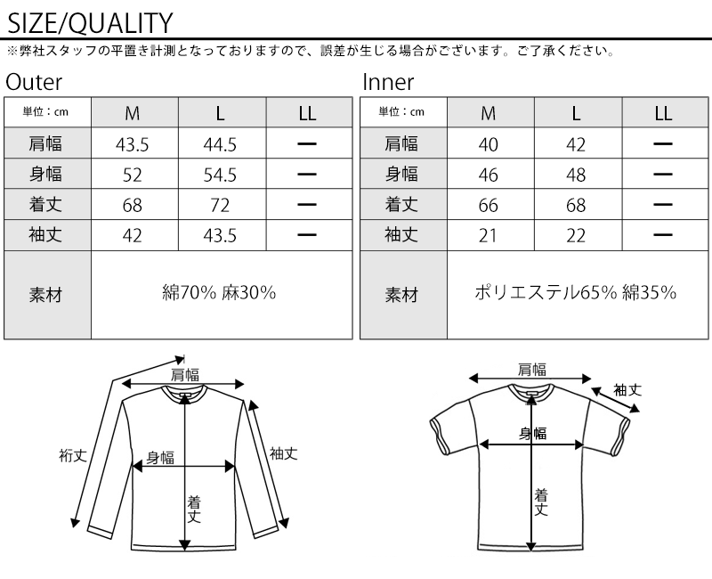 麻混７分袖シャツ×Vネックボーダー半袖カットソー　２点セット