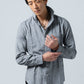 綿麻素材ホリゾンタルカラー長袖シャツ