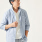 綿麻素材ホリゾンタルカラー７分袖シャツ