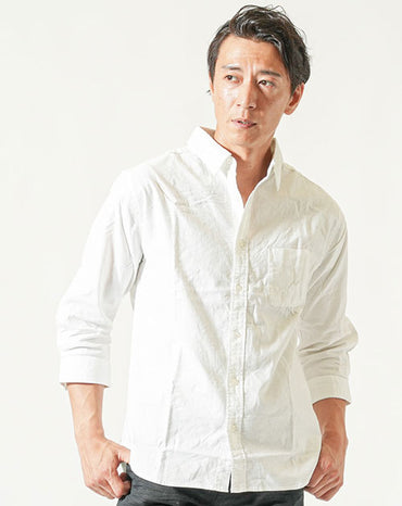 綿麻素材ホリゾンタルカラー7分袖シャツ