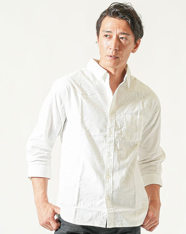 綿麻素材ホリゾンタルカラー７分袖シャツ