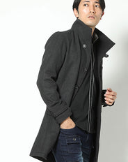 メルトン素材イタリアンスタンドカラーロングコート