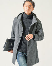 メルトン素材イタリアンスタンドカラーロングコート