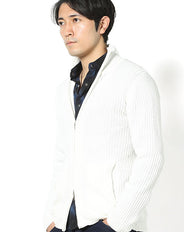 二重臼リブ編みダブルジップスタンドカラーニットアウター