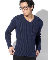 タイトフィットVネック二重臼リブストレッチニットセーター Biz
