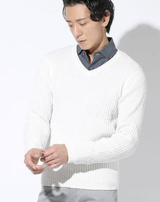 タイトフィットVネック二重臼リブストレッチニットセーター Biz