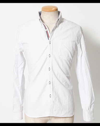 トリコロールデザインウォッシュ加工シャツ