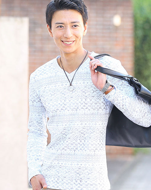 Tシャツ カットソー メンズ 長袖 ロンT Vネック プリント おしゃれ