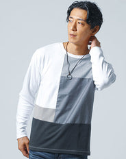 前身切り替えデザイン長袖クルーネックTシャツ