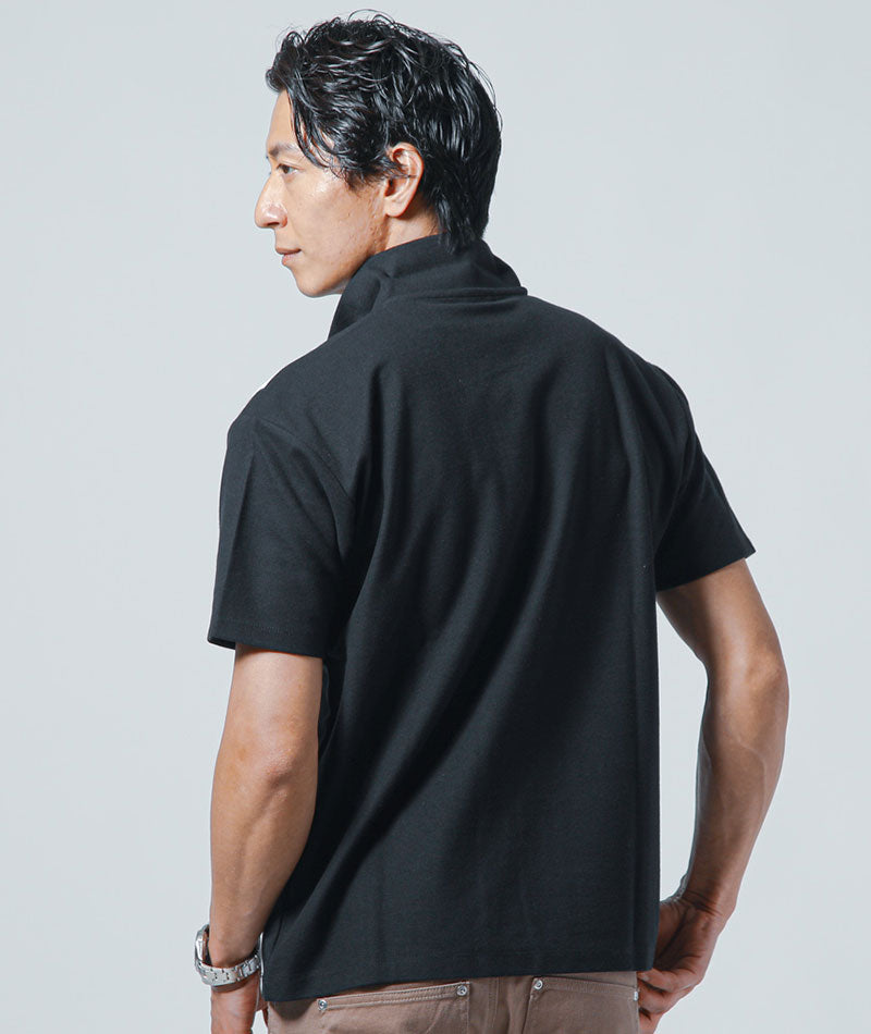 前身ストライプ切り替え半袖鹿の子ポロシャツ