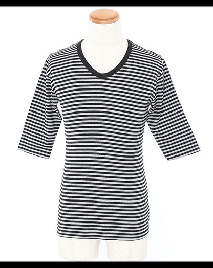 プレミアムコットンリブ付き６分袖クルーネックＴシャツ