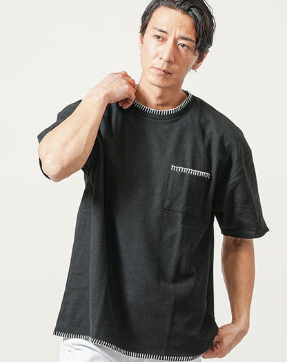 Tシャツ カットソー メンズ オーバーサイズ おしゃれ ブランド 人気 おすすめ 無地 コーデ 40代 30代 半袖 春 夏 ビッグシルエット 流行り トレンド 大きめ ゆったり インナー 体型カバー 無地 シンプル カジュアル デザインtシャツ クルーネック ステッチデザイン