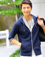 裏地ボーダーデザイン7分袖パーカー