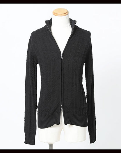 チェックジャガードデザインスタンドカラーニット