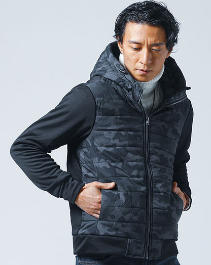 撥水加工裏シャギー素材切り替えフード付き中綿ジャケット