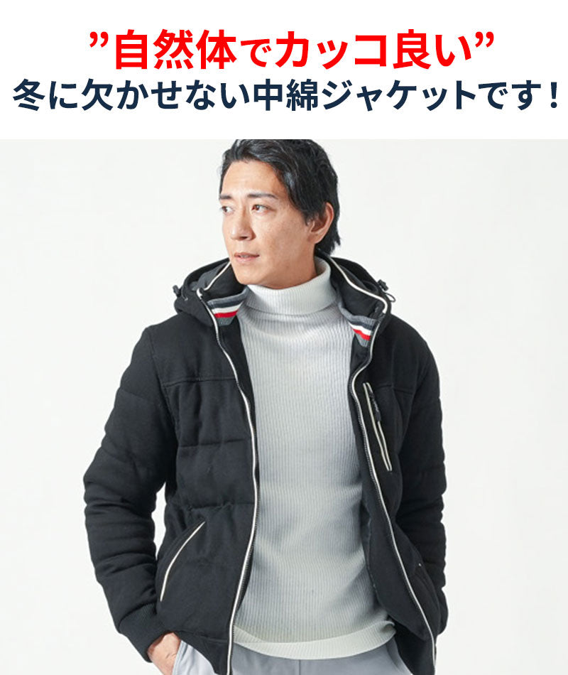 トリコロールデザインパイピングフード付き中綿ダウンジャケット