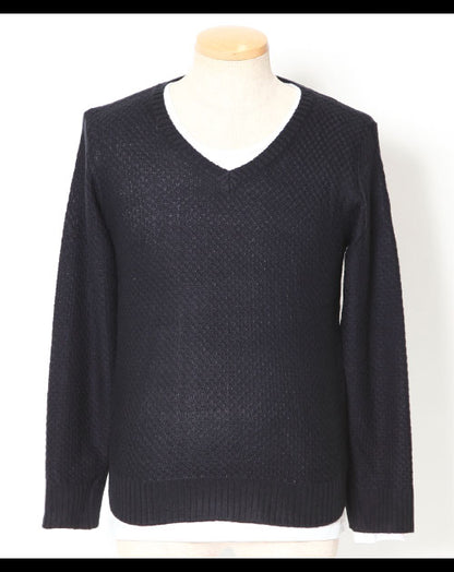 ハニカムメッシュＶネックニット×長袖カットソー　２点セット