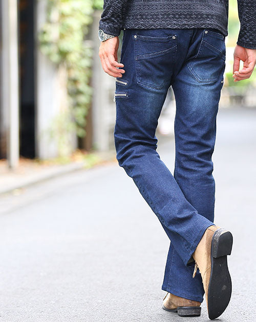 3ジップブーツカットフレアカーゴパンツ