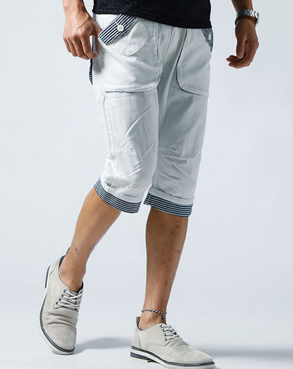 マリンボーダーウエストリブスリムクロップドパンツ