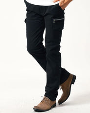 ジップ付きストレッチテーパードカーゴパンツ