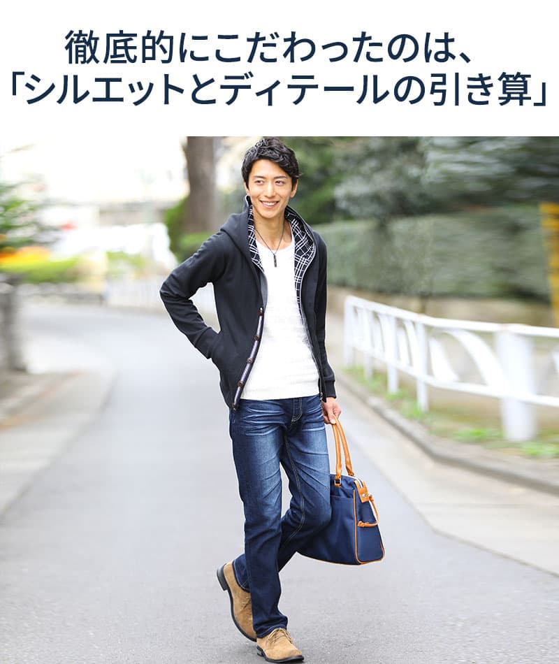 フェイクレイヤードダブルフードジップボタンパーカー