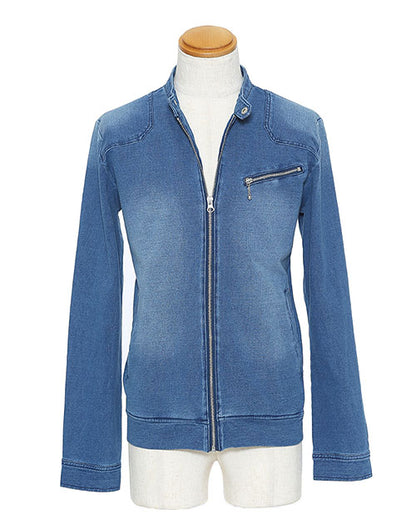 カットデニムシングルライダースジャケット