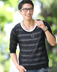 麻混素材5分袖メッシュニット×タンクトップ 2点セット