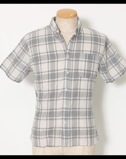 ボタンダウン半袖コットンチェックシャツ