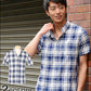 ボタンダウン半袖コットンチェックシャツ