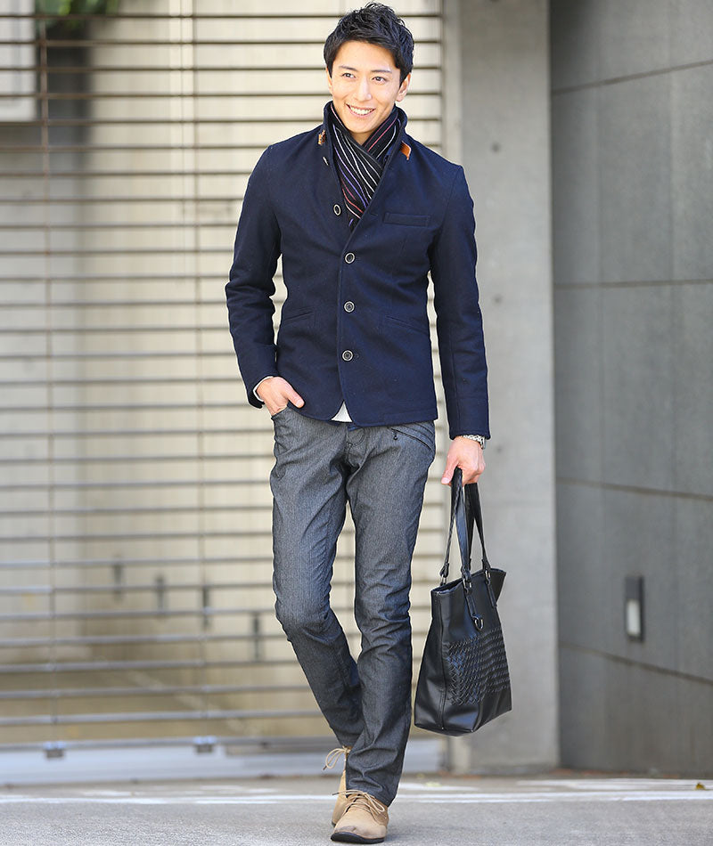 日本製 スタンドカラーコート アウター メンズ ショート丈 冬 厚手 