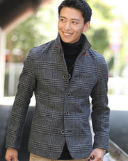 日本製レザーベルト付きショート丈メルトンイタリアンスタンドコート