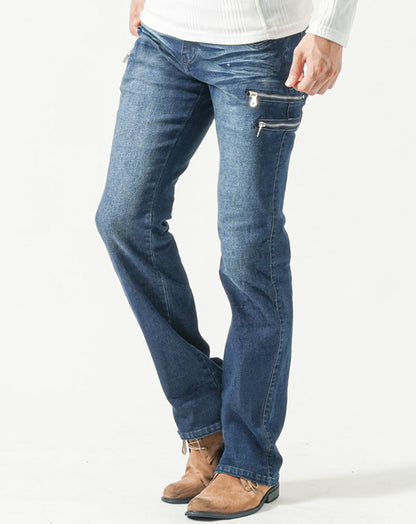 3ジップブーツカットフレアデニムカーゴパンツ